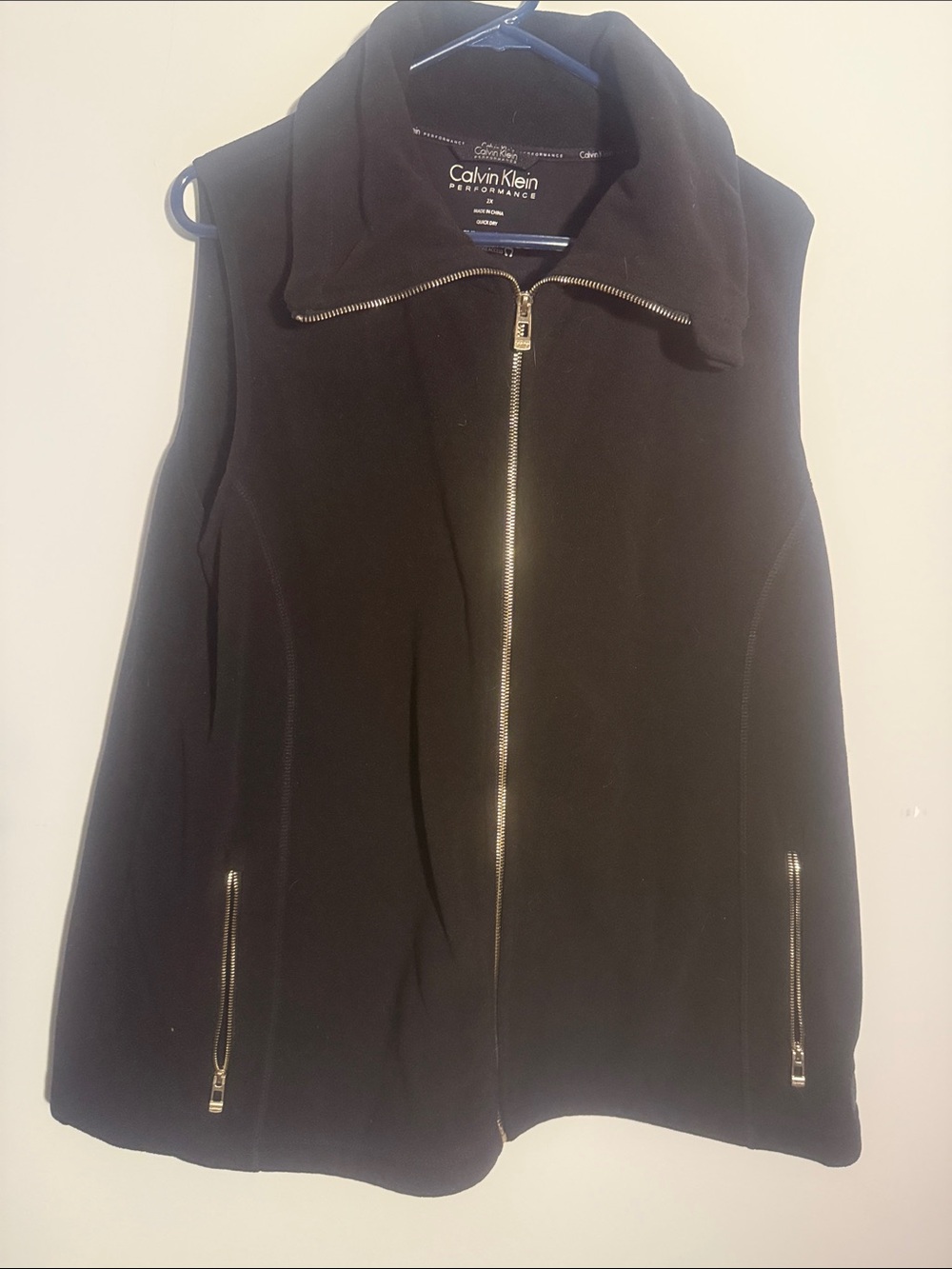 Calvin Klein Black Zip-Up Sleeveless Vest with Gold Hardware